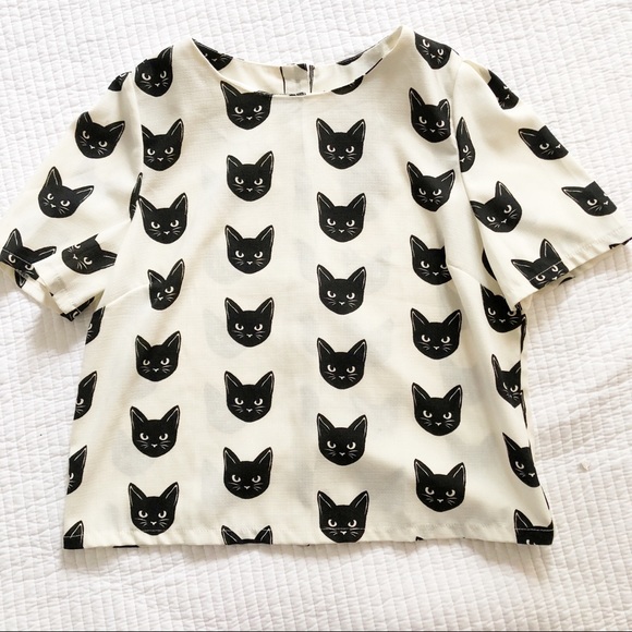 Moon Collection Tops - Moon Collection boxy cat print blouse